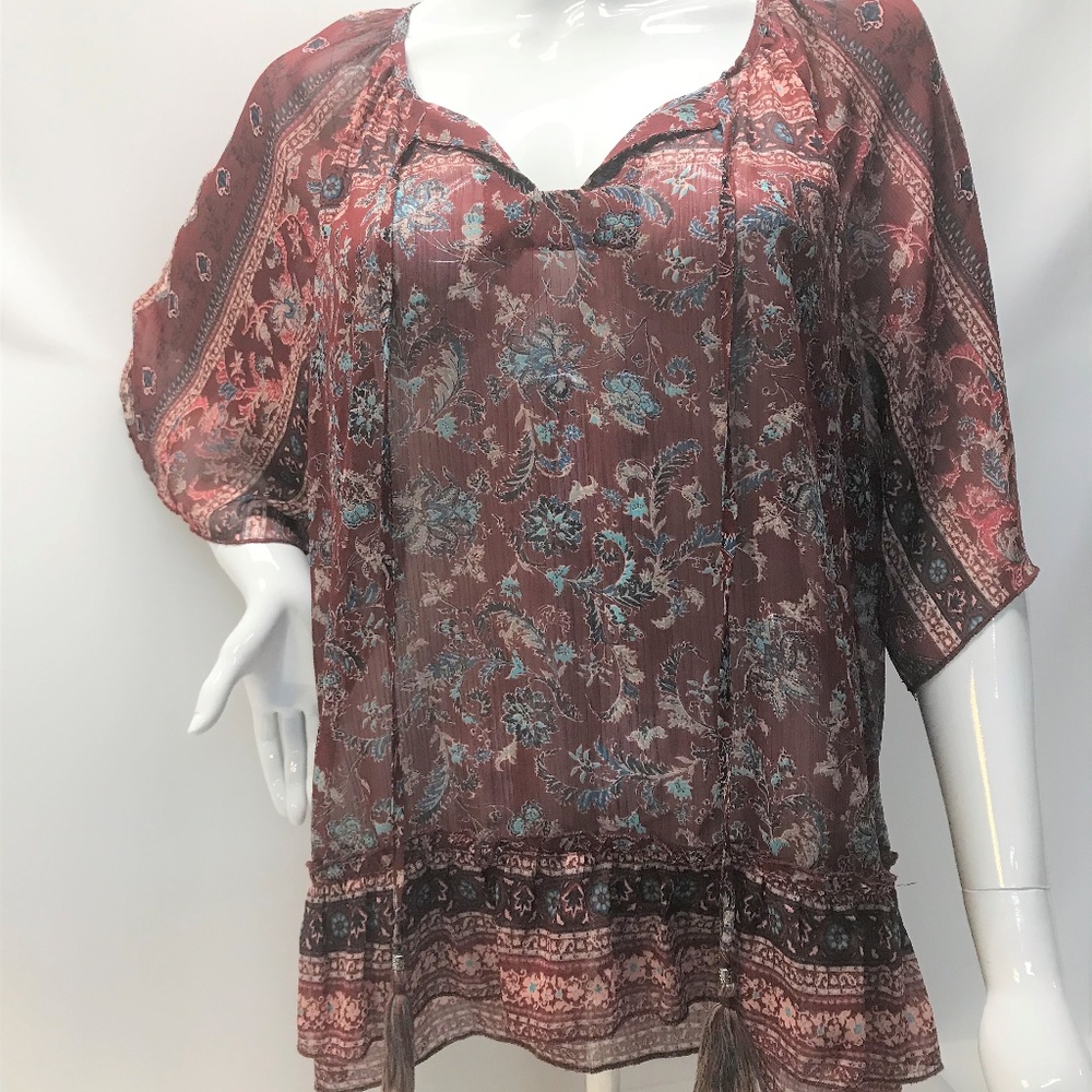 Knox Rose Boho Floral Tassel Blouse size XL